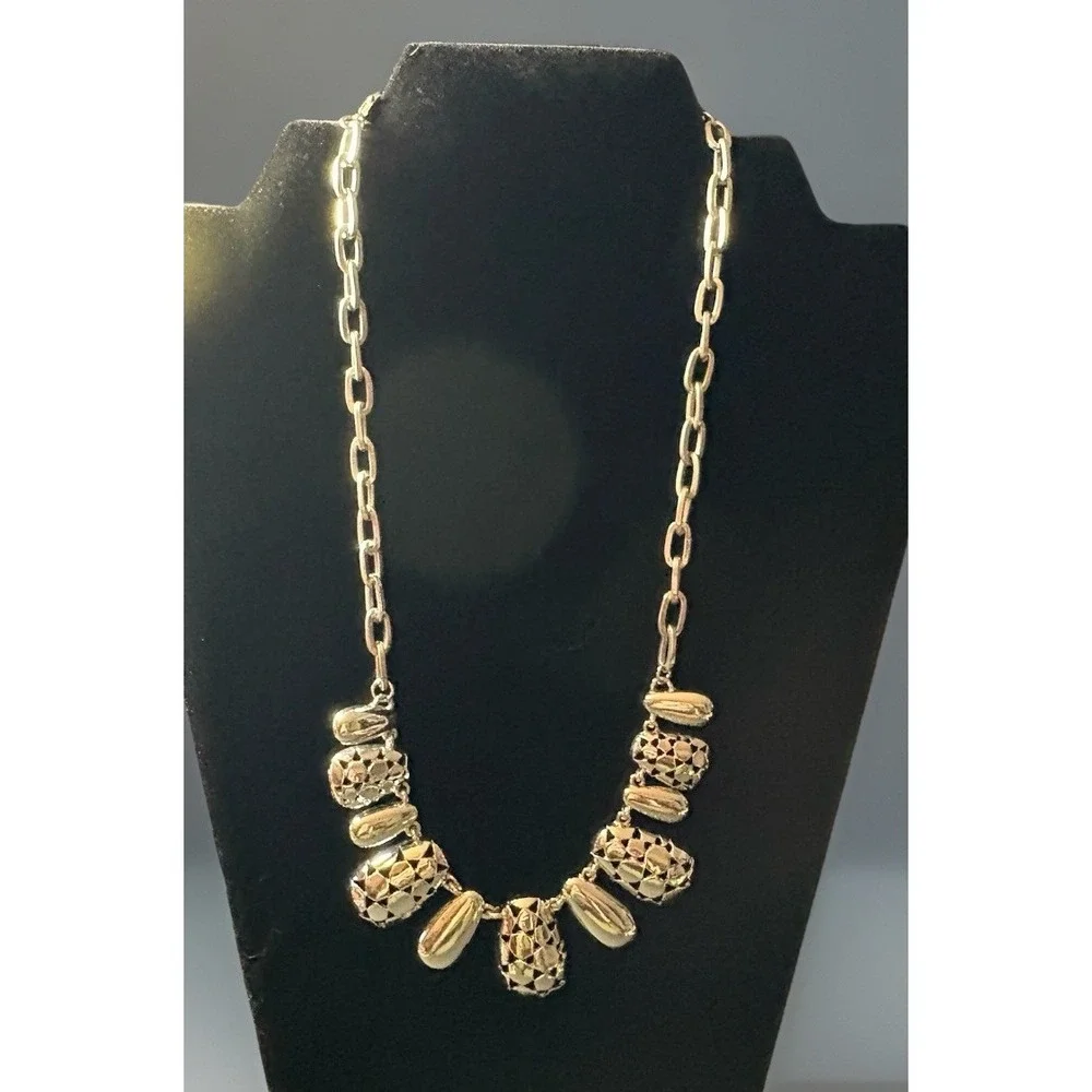 Statement Necklace Boho Chunky Silver Tone Metal Rhinestone‎ Modernist